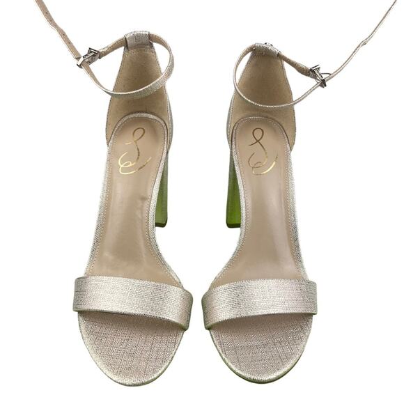 NIB Sam Edelman Yaro Block Heel Sandal Jute Gold sz 10.5 Party Cocktail Wedding - Picture 4 of 12